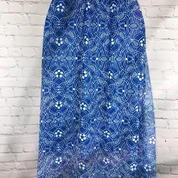 LuLaRoe XS white & blue floral lace Lola skirt - Picture 3 of 8